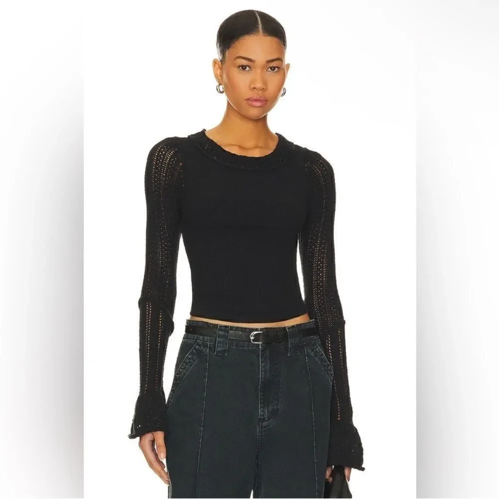 Free People NWT Cuffing Season Top in Black Size Large