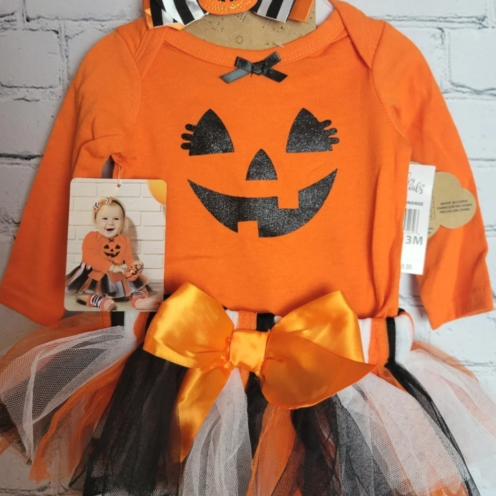 NWT Baby Essentials Size 3M Orange Pumpkin Tutu Costume