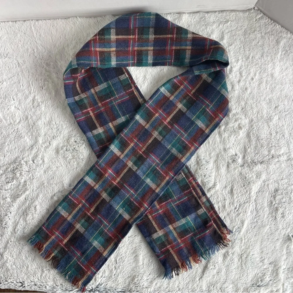ECHO Woolen Mills Plaid Flannel Wool Scarf Vintage