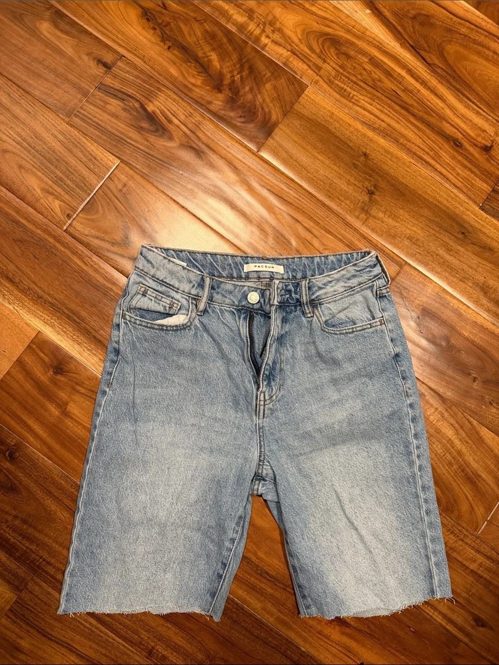 PacSun Light Blue Raw Hem Denim Long Shorts