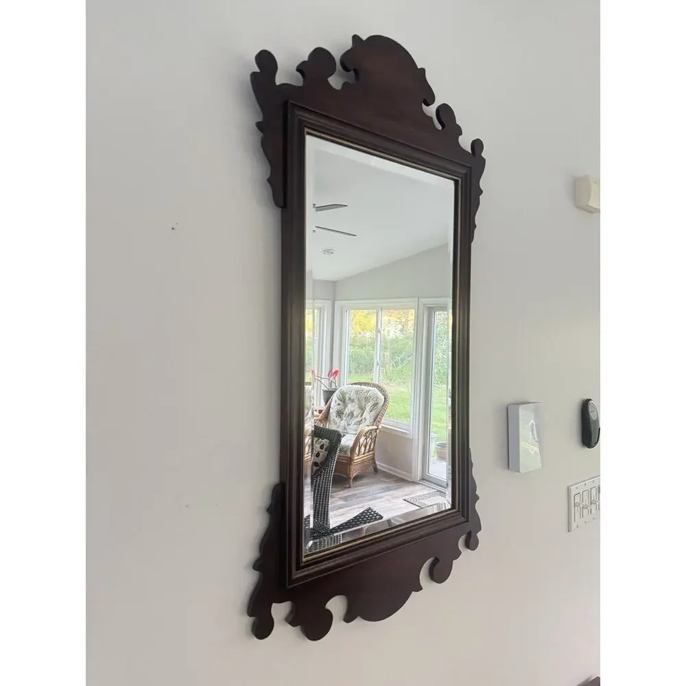 Ethan Allen Vintage Chippendale Wall Mirror Mahogany Beveled Glass 39x20.5”