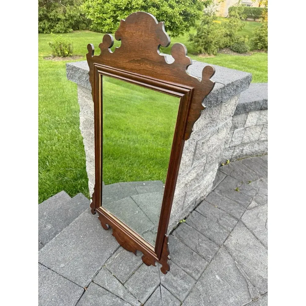 Ethan Allen Vintage Chippendale Wall Mirror Mahogany Beveled Glass 39x20.5”