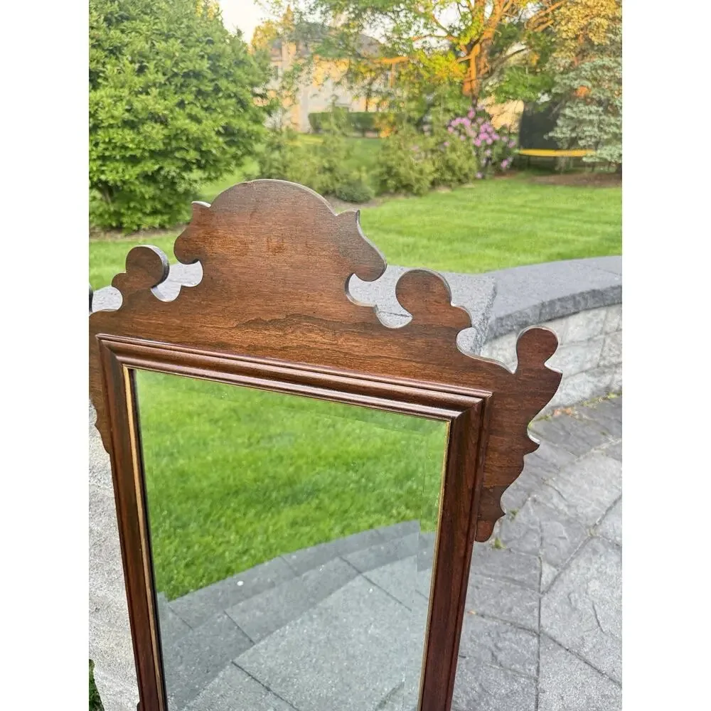 Ethan Allen Vintage Chippendale Wall Mirror Mahogany Beveled Glass 39x20.5”