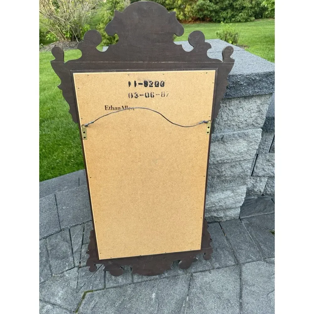 Ethan Allen Vintage Chippendale Wall Mirror Mahogany Beveled Glass 39x20.5”