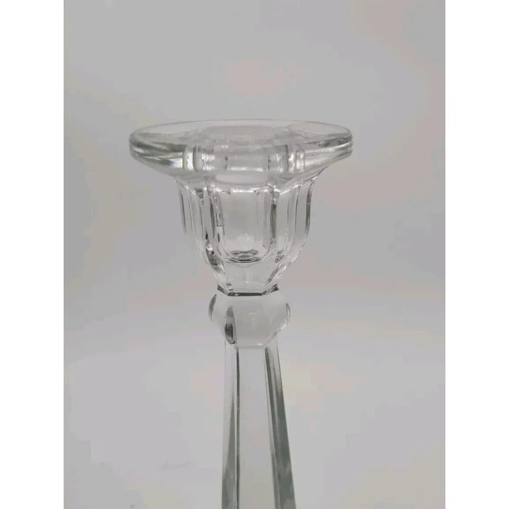 Vintage Cut Crystal and Etched Base Heisey Candlesticks 10 Inch With Diamond‎ H