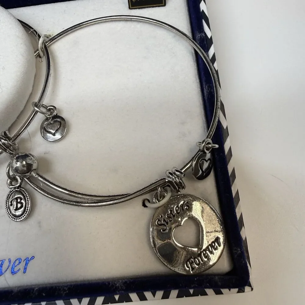 Bella Perlina SISTERS ARE FOREVER 3 Piece Silver Tone Bangle Bracelet Set New