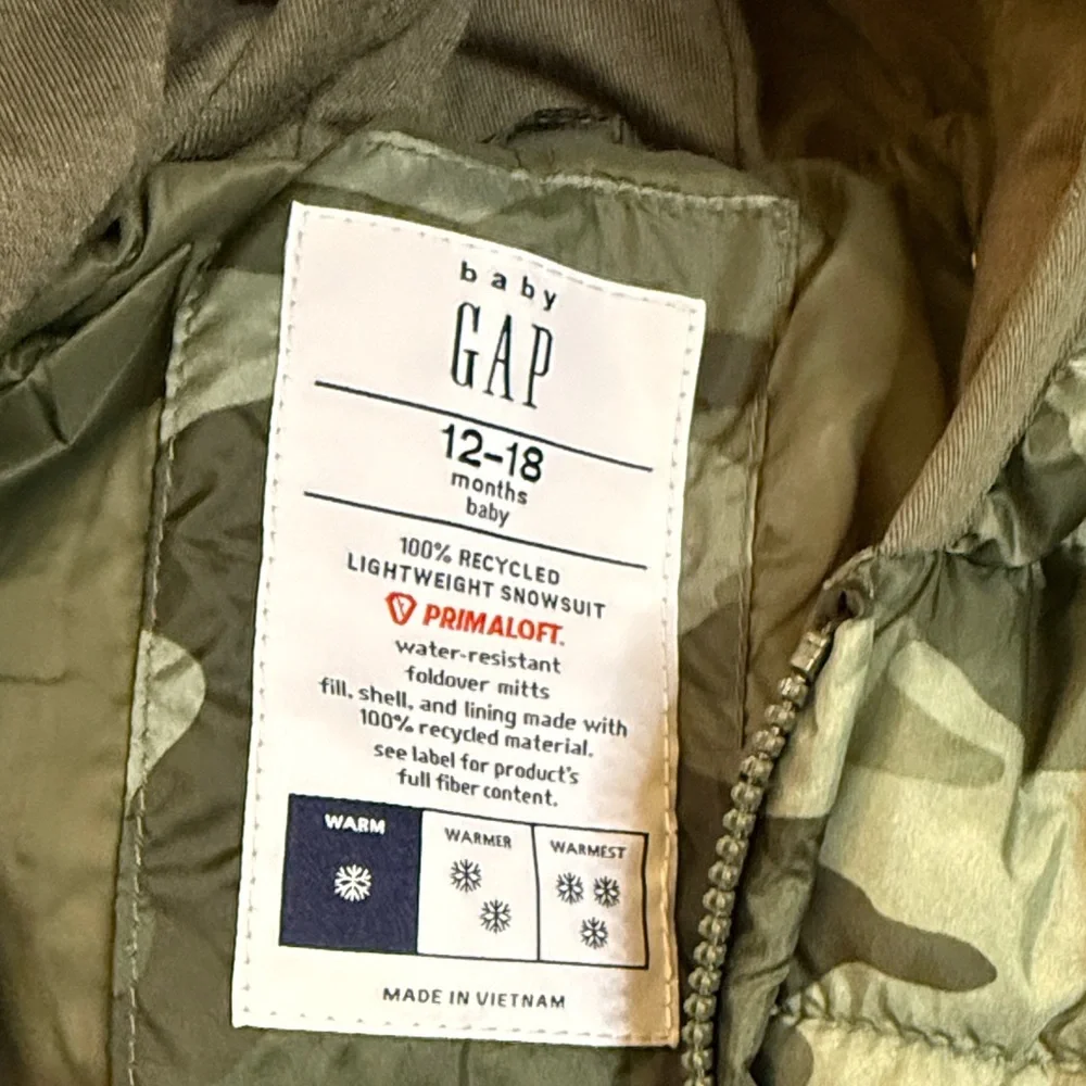 GAP Olive Camouflage Baby‎ Snowsuit