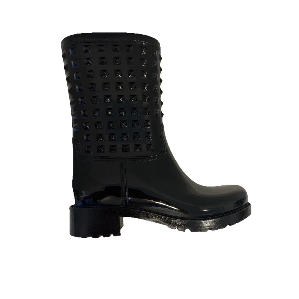 Valentino Rockstud Rubber Rain Boots Black EU 37 | Sz 6.5-7 Mid Calf Waterproof
