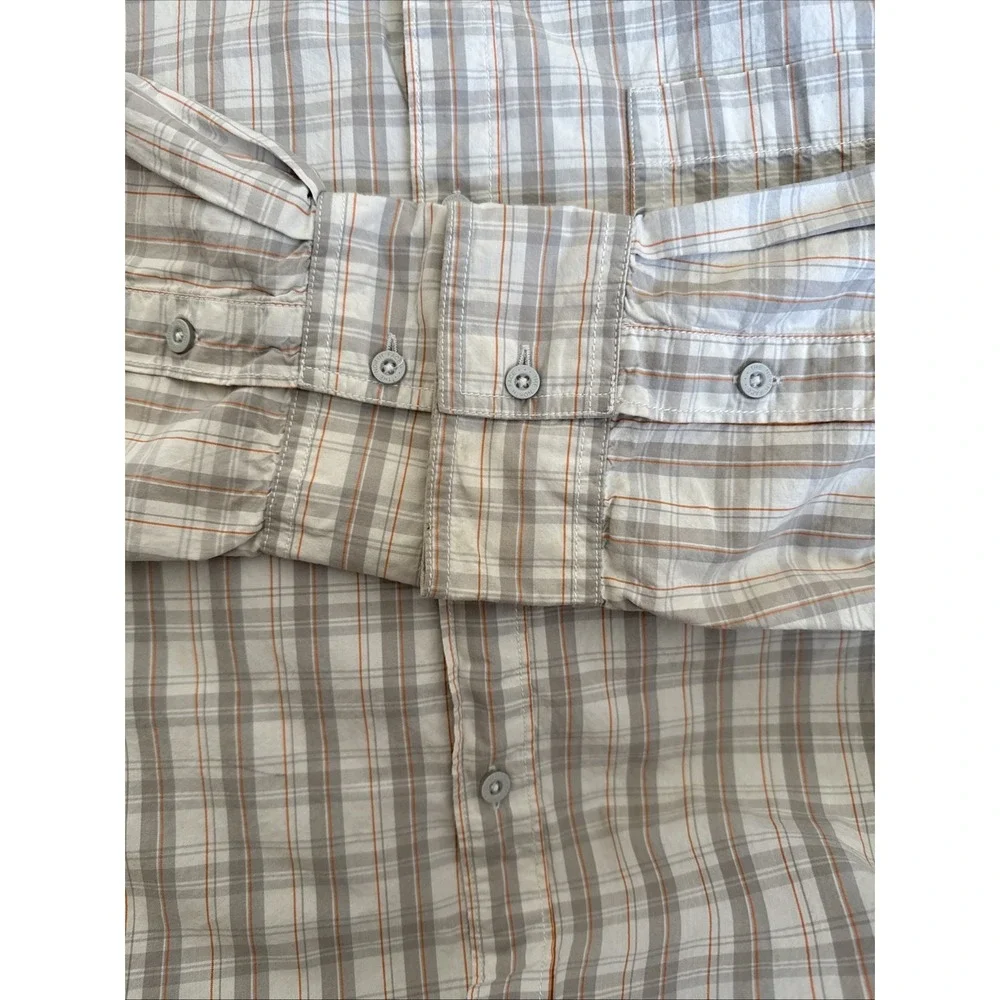 North Face Mens XXL Orange Gray Plaid Long Sleeve Button Down Shirt