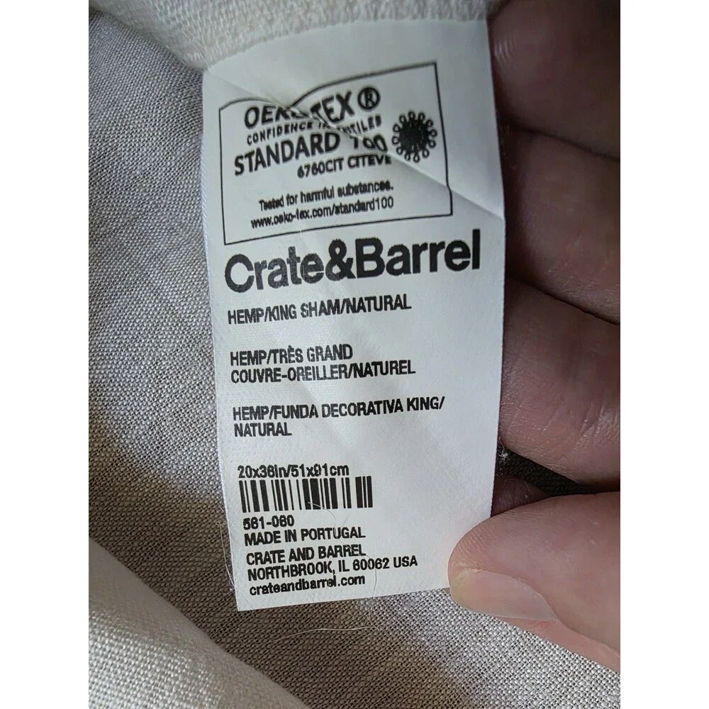 Crate & Barrel Hemp Pillowcase King Sham White Beige 20