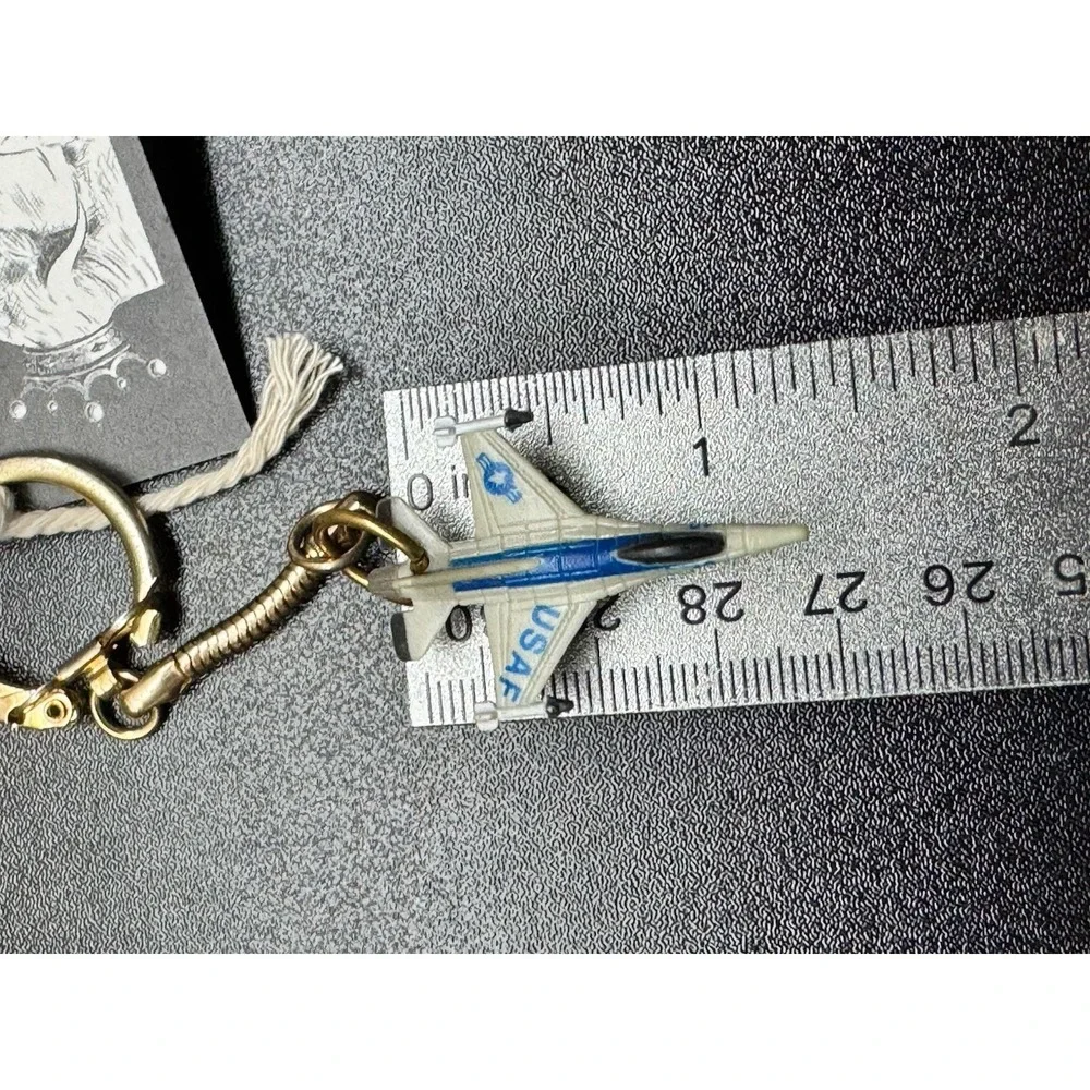 USAF Fighter Jet Airplane Keychain New Vintage Die Cast Mini Aircraft Gold Tone