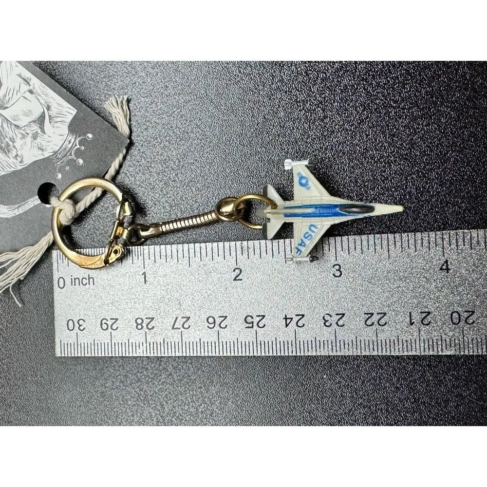 USAF Fighter Jet Airplane Keychain New Vintage Die Cast Mini Aircraft Gold Tone