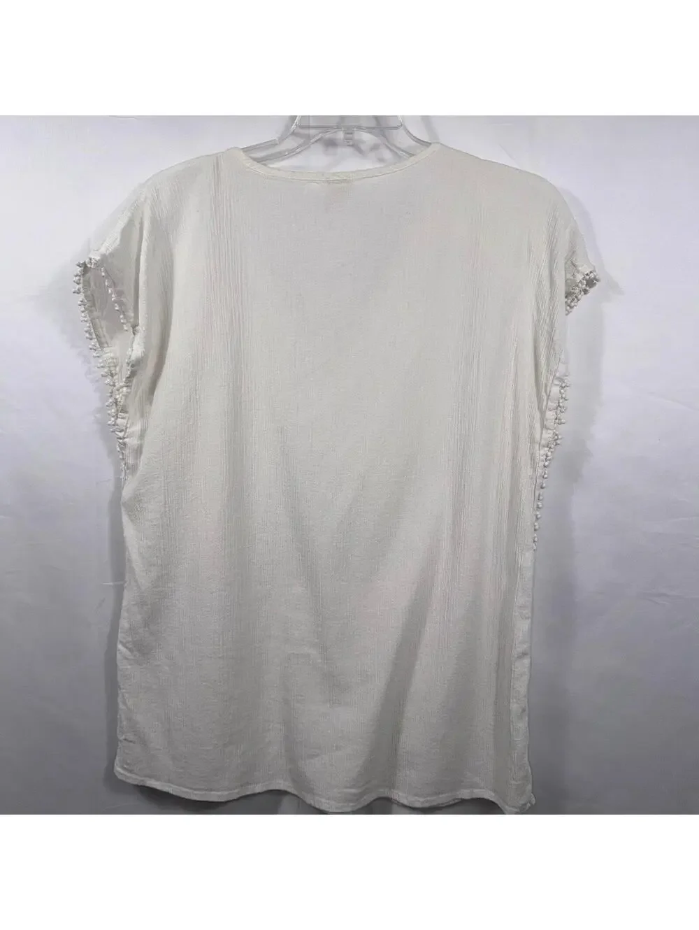 J.Crew Women’s White Gauze Pom Trim Top Size Small