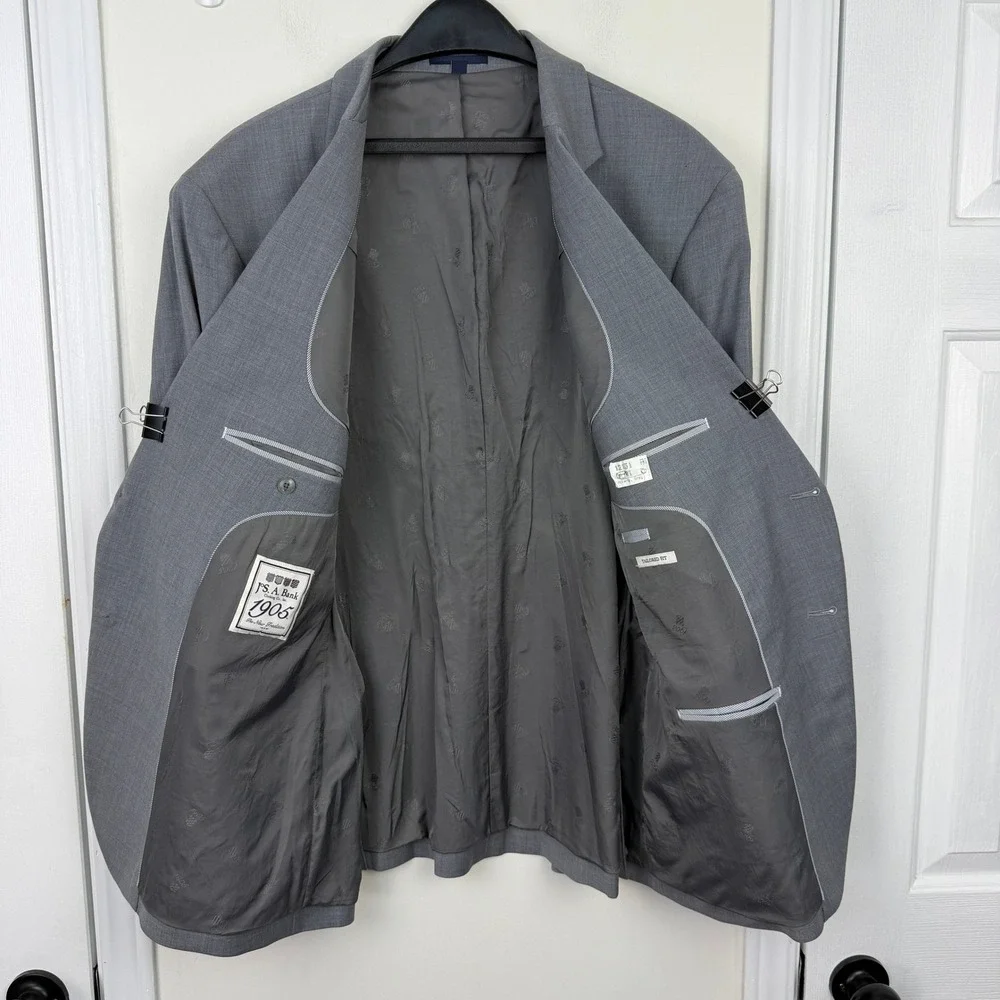 JOS A BANK 1905 52R Tailored Fit Plaid Grey‎ Wool Blend Jacket Blazer Sport Coat