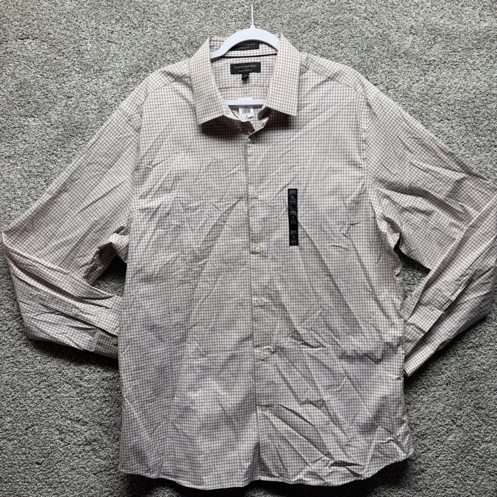 BANANA REPUBLIC Athletic Fit Dress Shirt Men's XL Check Pink Button‎ Down NWT