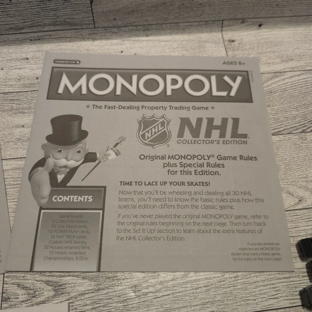 Monopoly NHL Replacement‎ Pieces Money Title Deeds Houses Hotels *NO TOKENS*