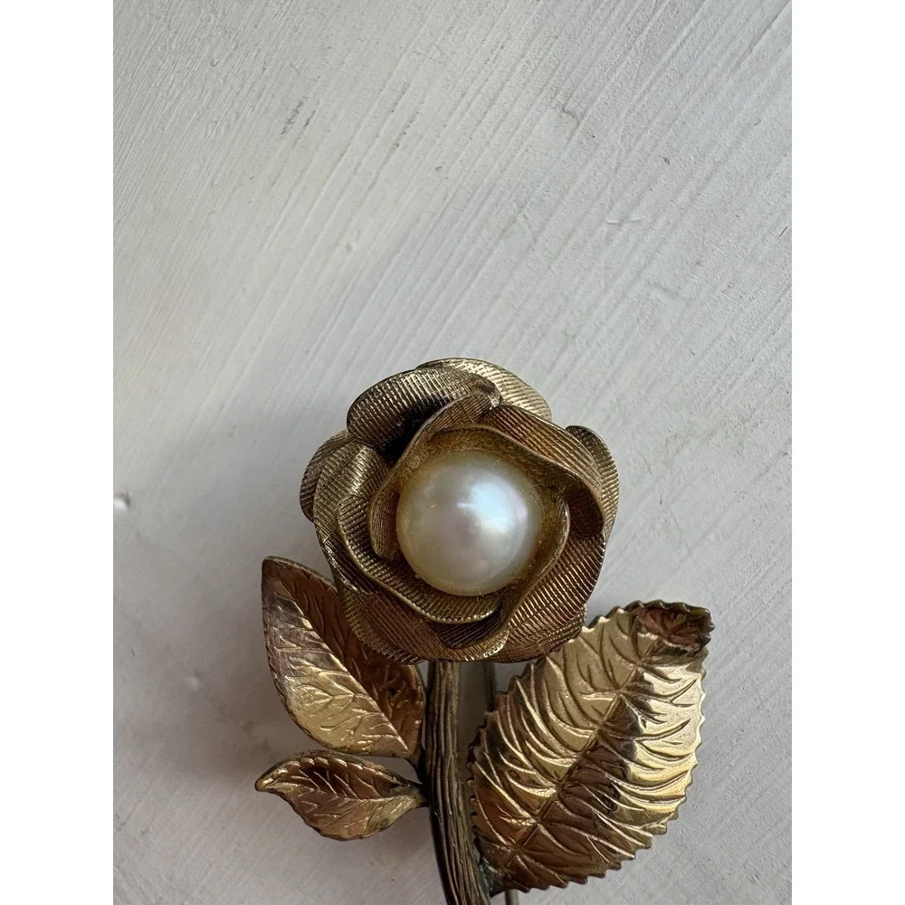 Vintage‎ 4 Winard 12k Yellow GF Rose Brooch Pin Faux Pearl Signed