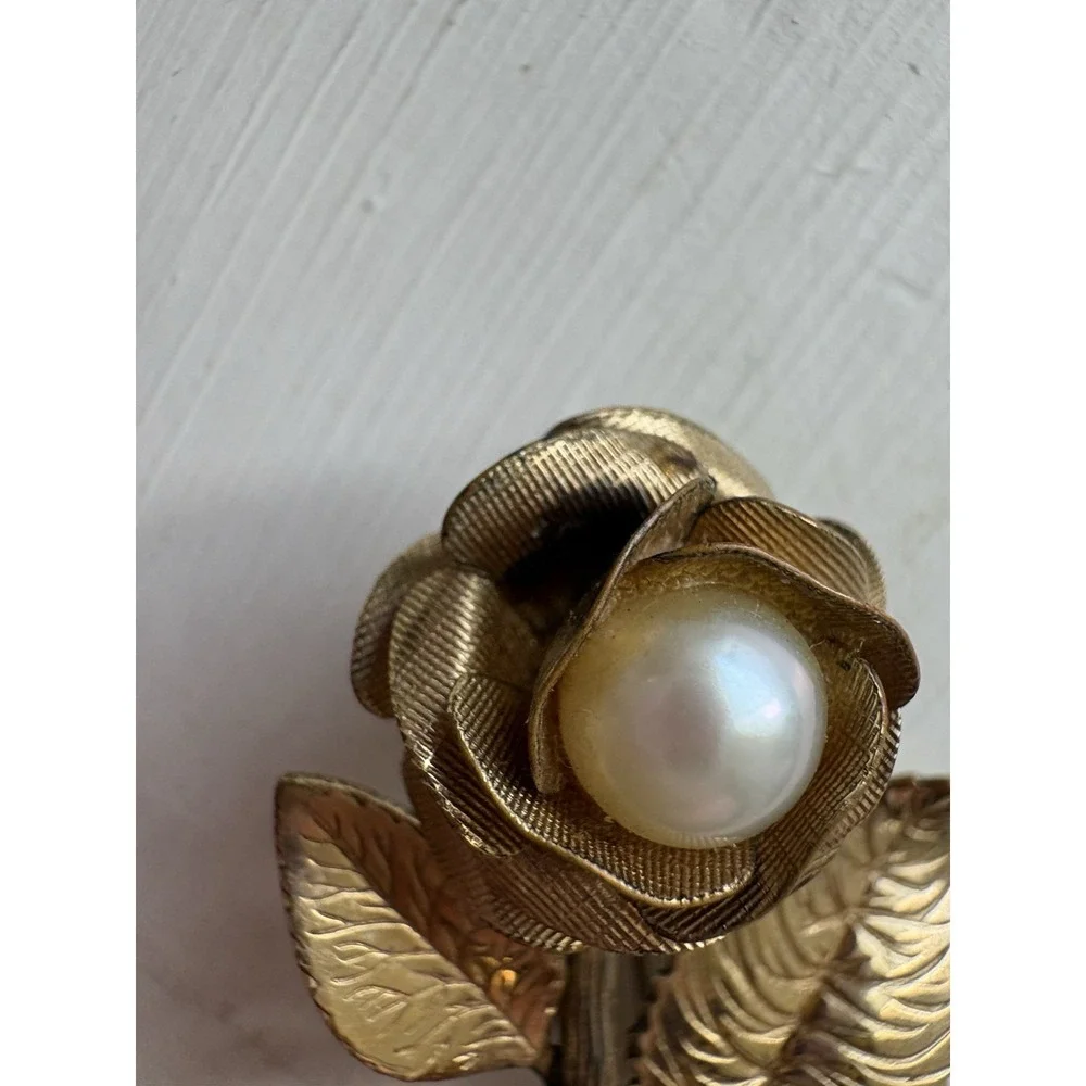Vintage‎ 4 Winard 12k Yellow GF Rose Brooch Pin Faux Pearl Signed