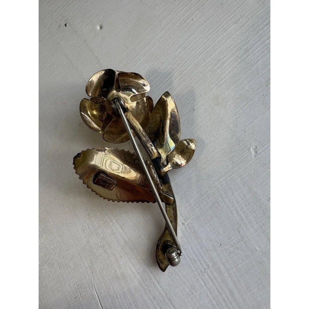Vintage‎ 4 Winard 12k Yellow GF Rose Brooch Pin Faux Pearl Signed