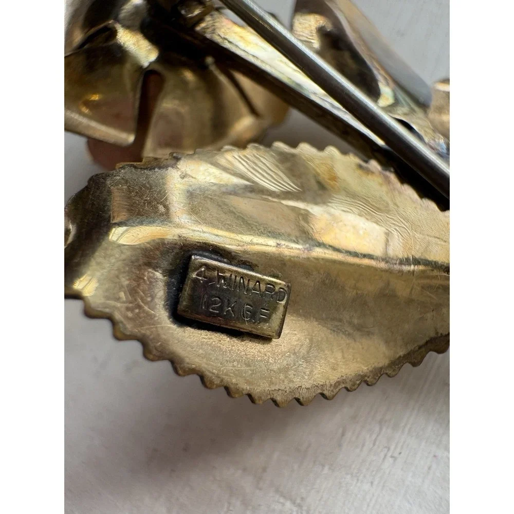 Vintage‎ 4 Winard 12k Yellow GF Rose Brooch Pin Faux Pearl Signed