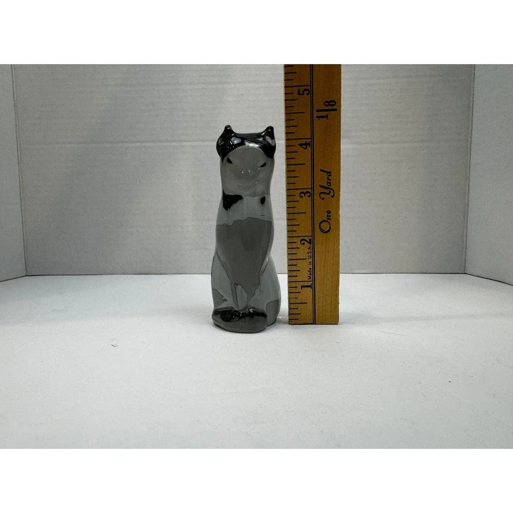Vintage Smoky Grey Reijmyre Glass Cat Figurine Feline Paperweight MCM Sweden