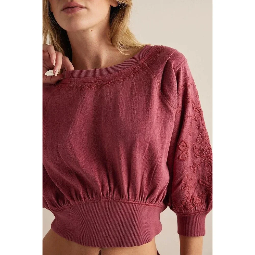 Free People Intimately Feeling Special Pullover Blouse Top Embroidered XL 286928