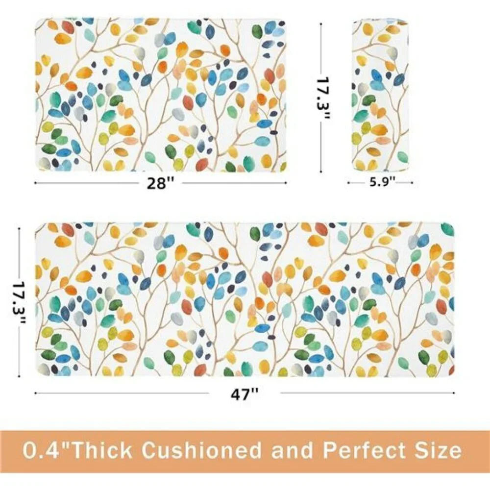 Anti Fatigue Kitchen Mats Set Floral Cushioned Waterproof Non Slip Foam Rugs