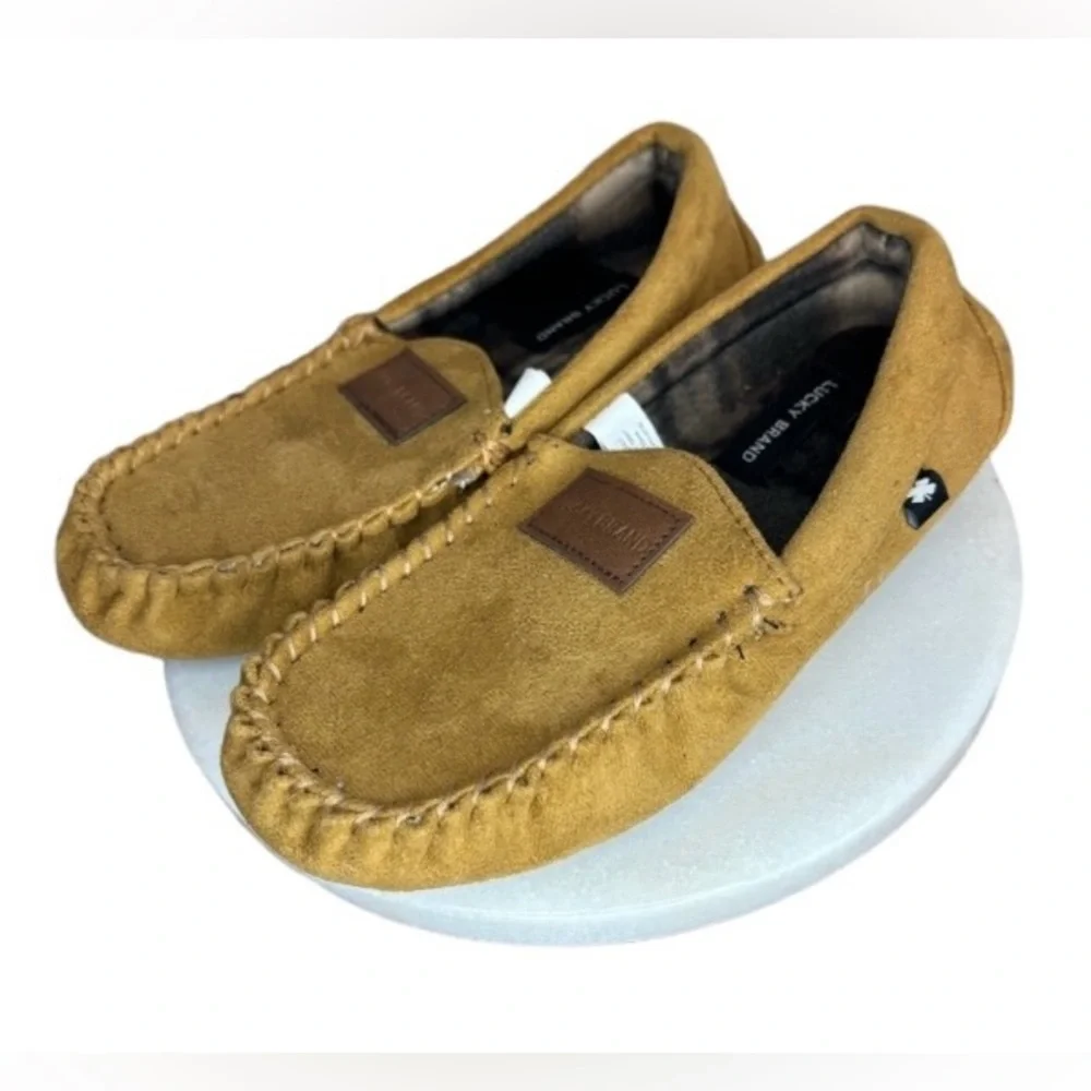 LUCKY BRAND Slippers‎ Tan Brown Camel Like Suede Soft Warm House Shoe Sz 2 Sz 3