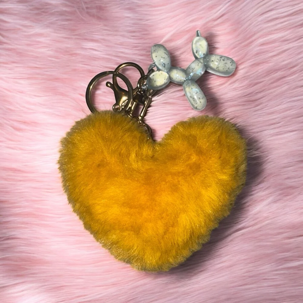 Women's Unbranded Yellow Fluffy Heart & Light Blue Balloon Dog Keychain One Size