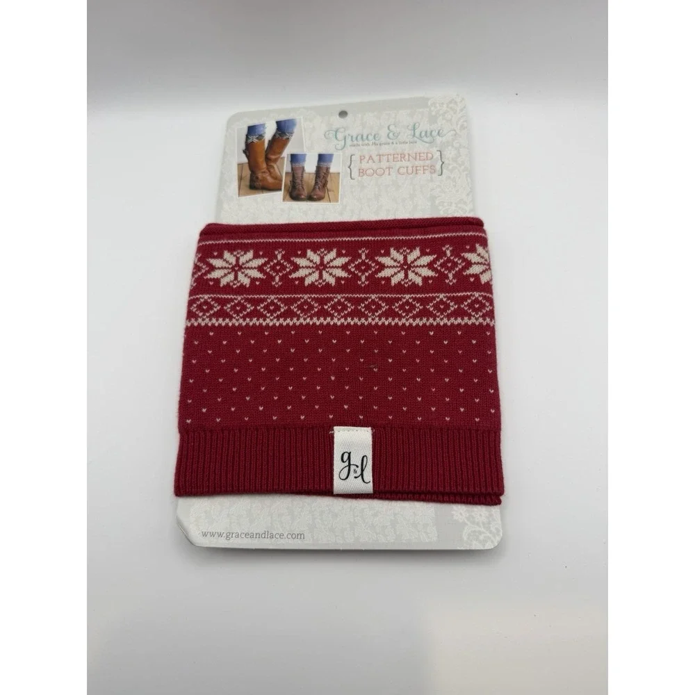 Red & White Snow Flake patterned‎ Grace & Lace Boot Cuffs Brand New