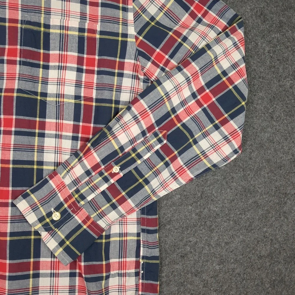 J Crew Mens Button Down Shirt Plaid Long‎ Sleeve Casual Red Blue Yellow Size M