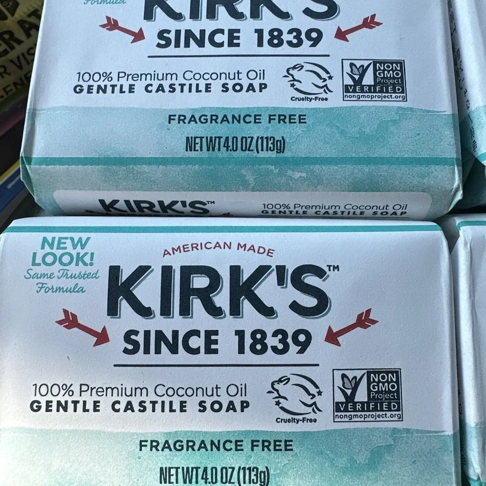 Fragrance Free Gentle Castile Bar Soap by Kirk's Natural‎ 4 oz bar 4 Bars Total