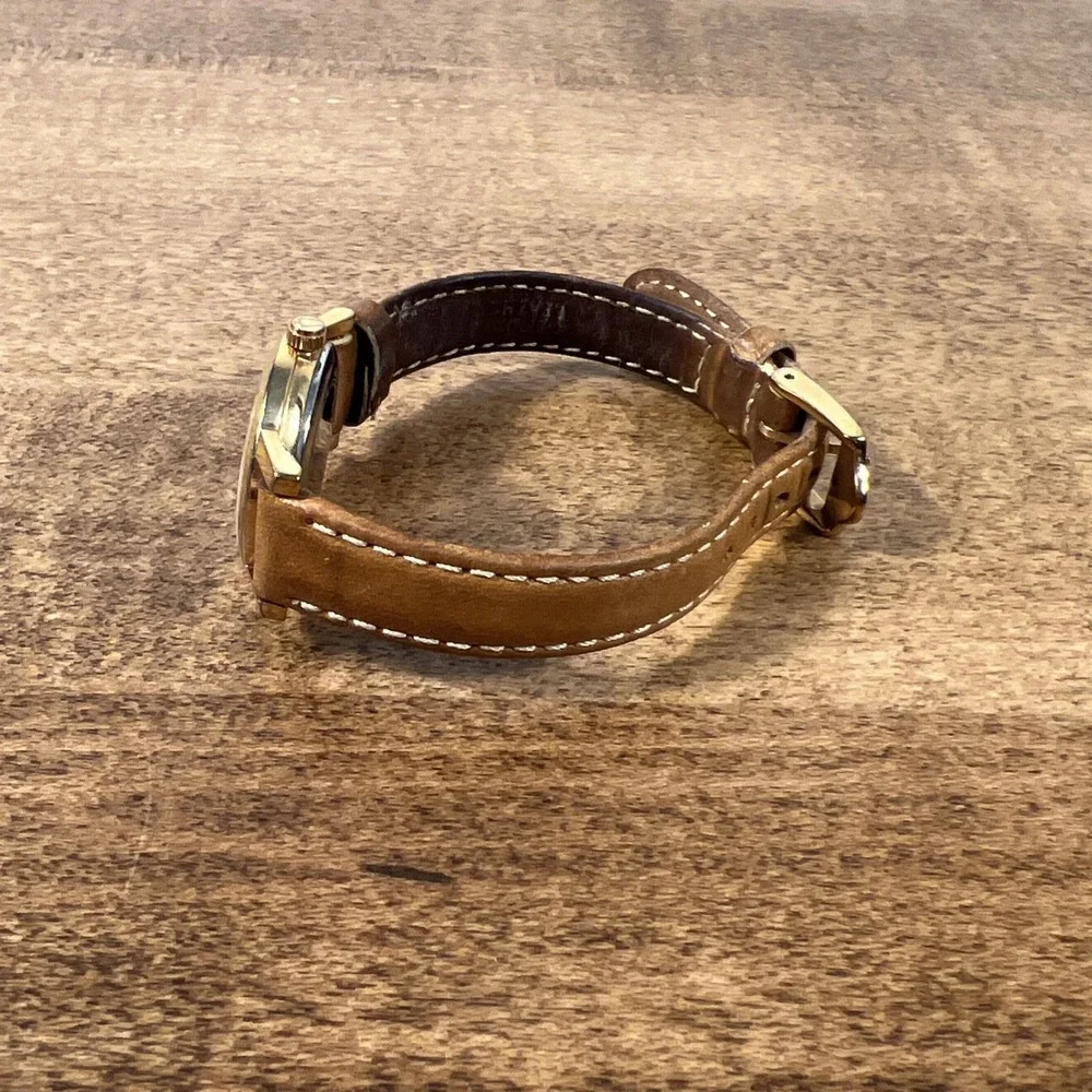 Bulova Women's Analog Brown Genuine Leather Gold Tone Quartz Watch Needs Battery
