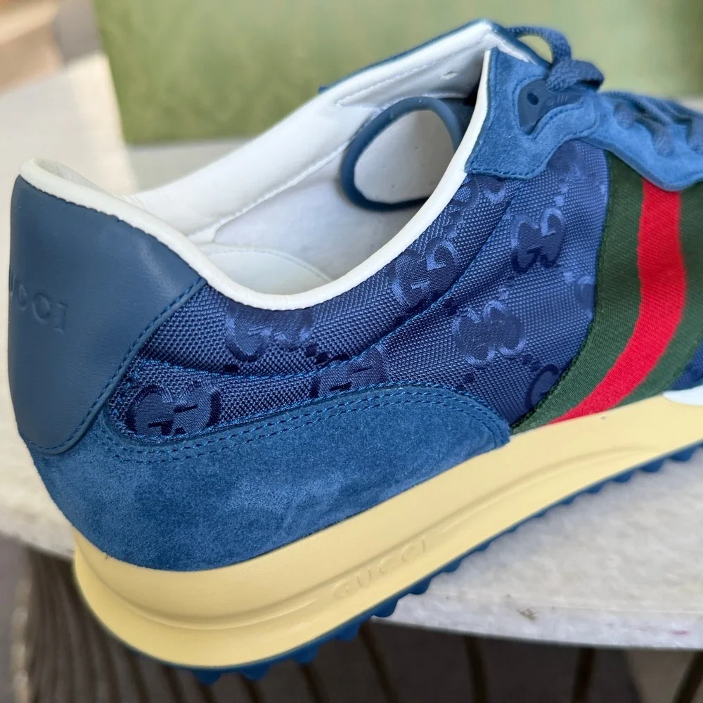 GUCCI 832461 Men's Canvas Blue GG Re-Motion sneaker, Size UK 9‎