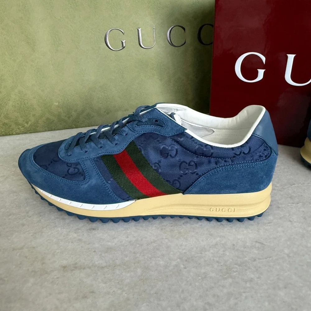 GUCCI 832461 Men's Canvas Blue GG Re-Motion sneaker, Size UK 9‎
