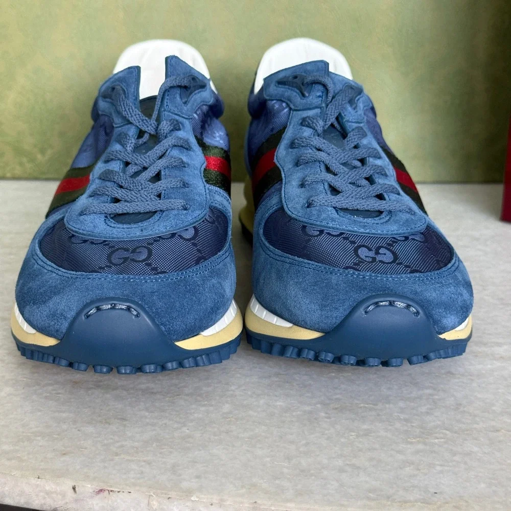 GUCCI 832461 Men's Canvas Blue GG Re-Motion sneaker, Size UK 9‎