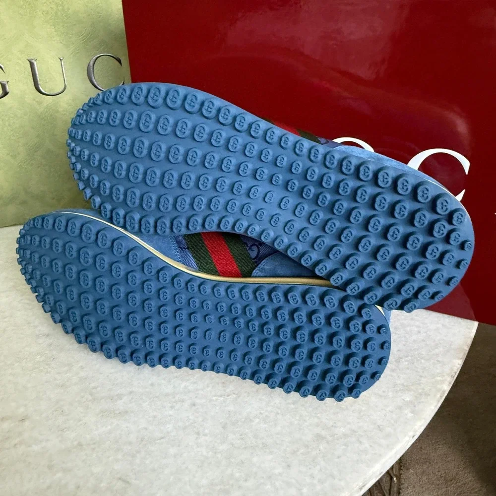 GUCCI 832461 Men's Canvas Blue GG Re-Motion sneaker, Size UK 9‎