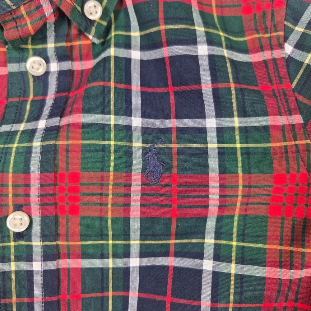 Ralph Lauren Button Down Kids 2T Red Green Plaid Holiday Tartan Pony Logo Shirt