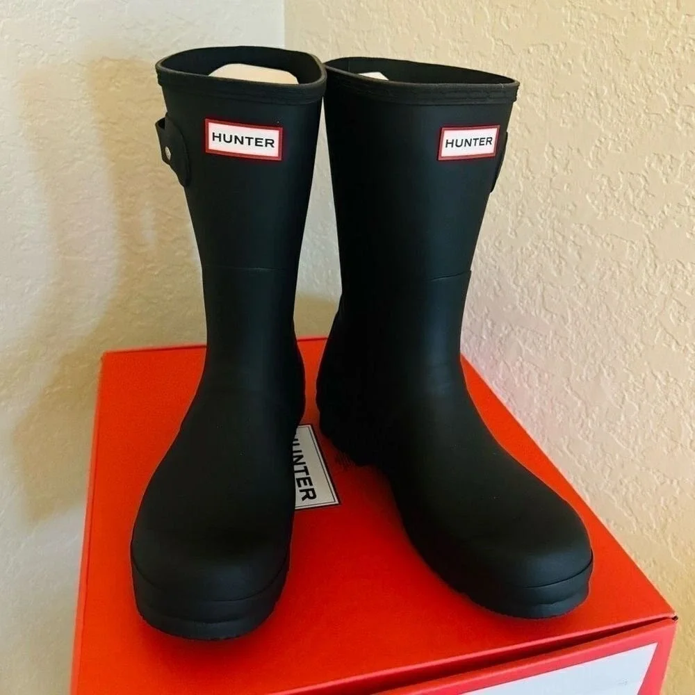 HUNTER Original Short Waterproof Rain Boot, Rubber Black,‎ Size 11, NWT
