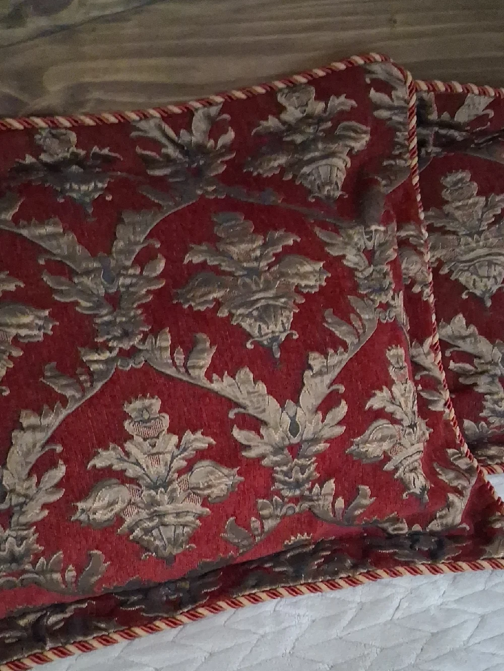 Luxury Brocade King Size Pillow Shams - Pair In Burgandy And Gold 40