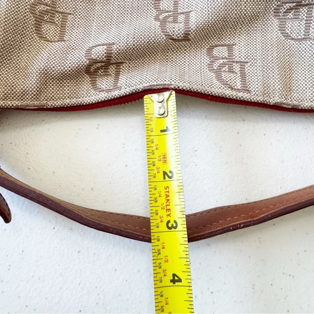 Dooney & Bourke Jacquard Logo Cream Red Tassel Hobo Bag