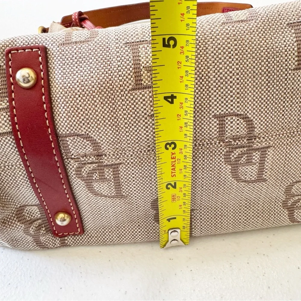 Dooney & Bourke Jacquard Logo Cream Red Tassel Hobo Bag