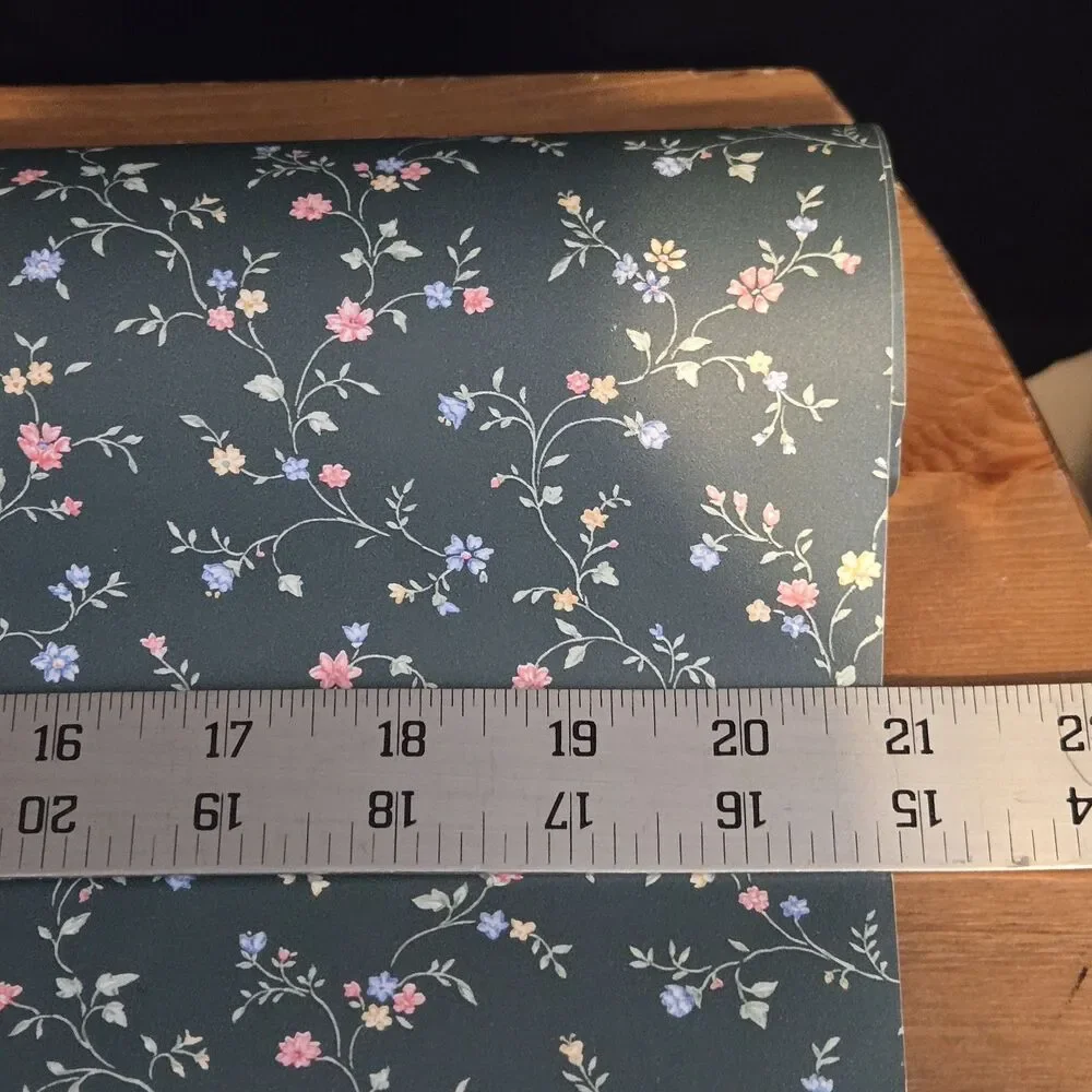 Vtg 80s Classic Timeless Floral Wallpaper Rolls Blue Pink