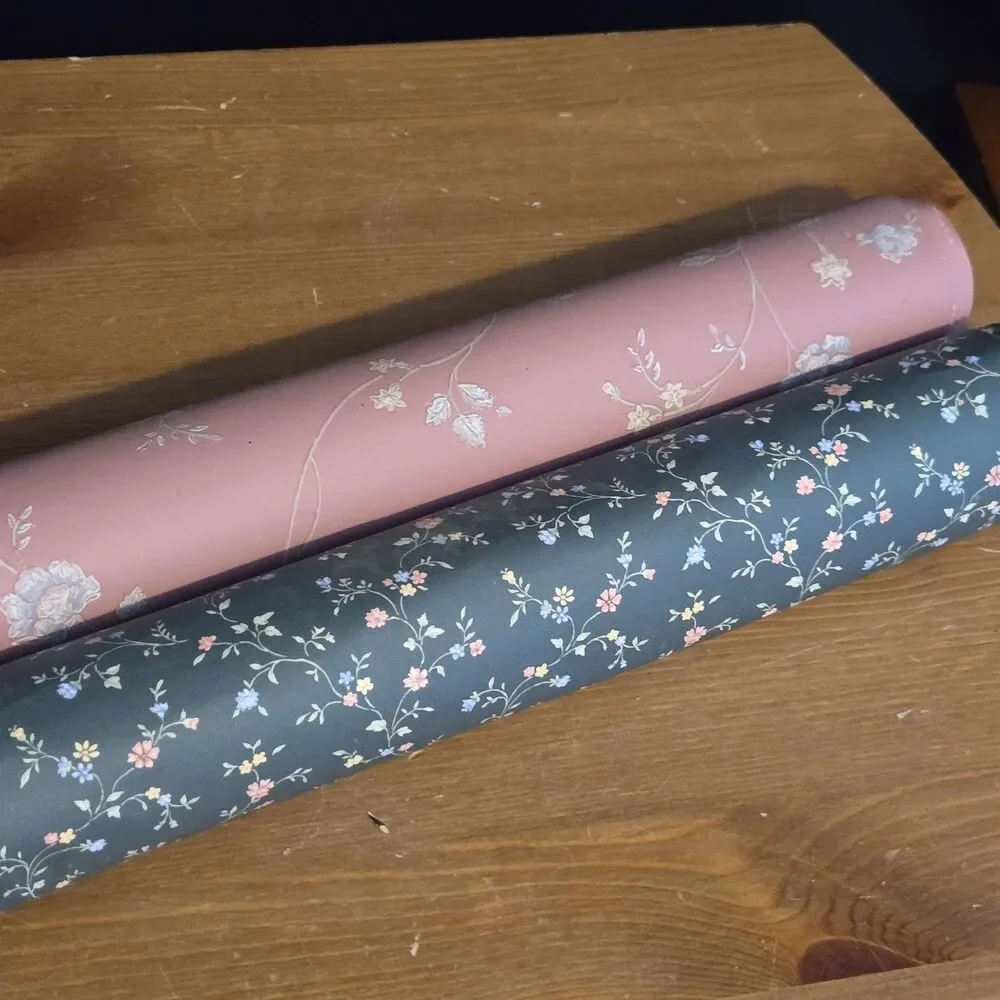 Vtg 80s Classic Timeless Floral Wallpaper Rolls Blue Pink