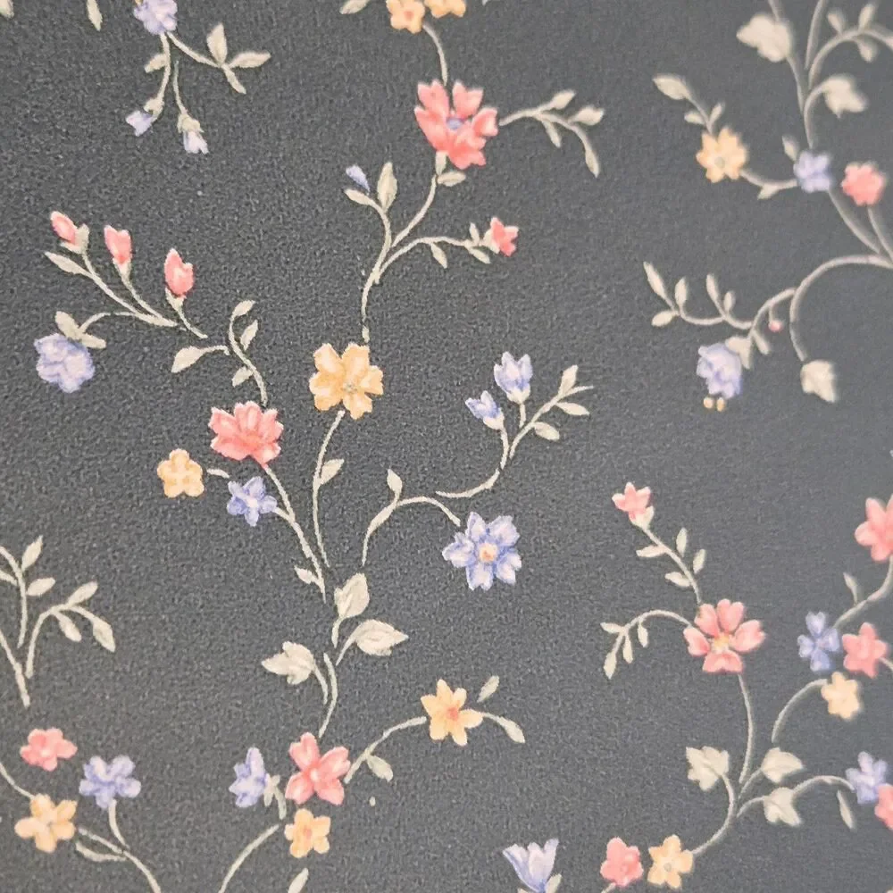 Vtg 80s Classic Timeless Floral Wallpaper Rolls Blue Pink