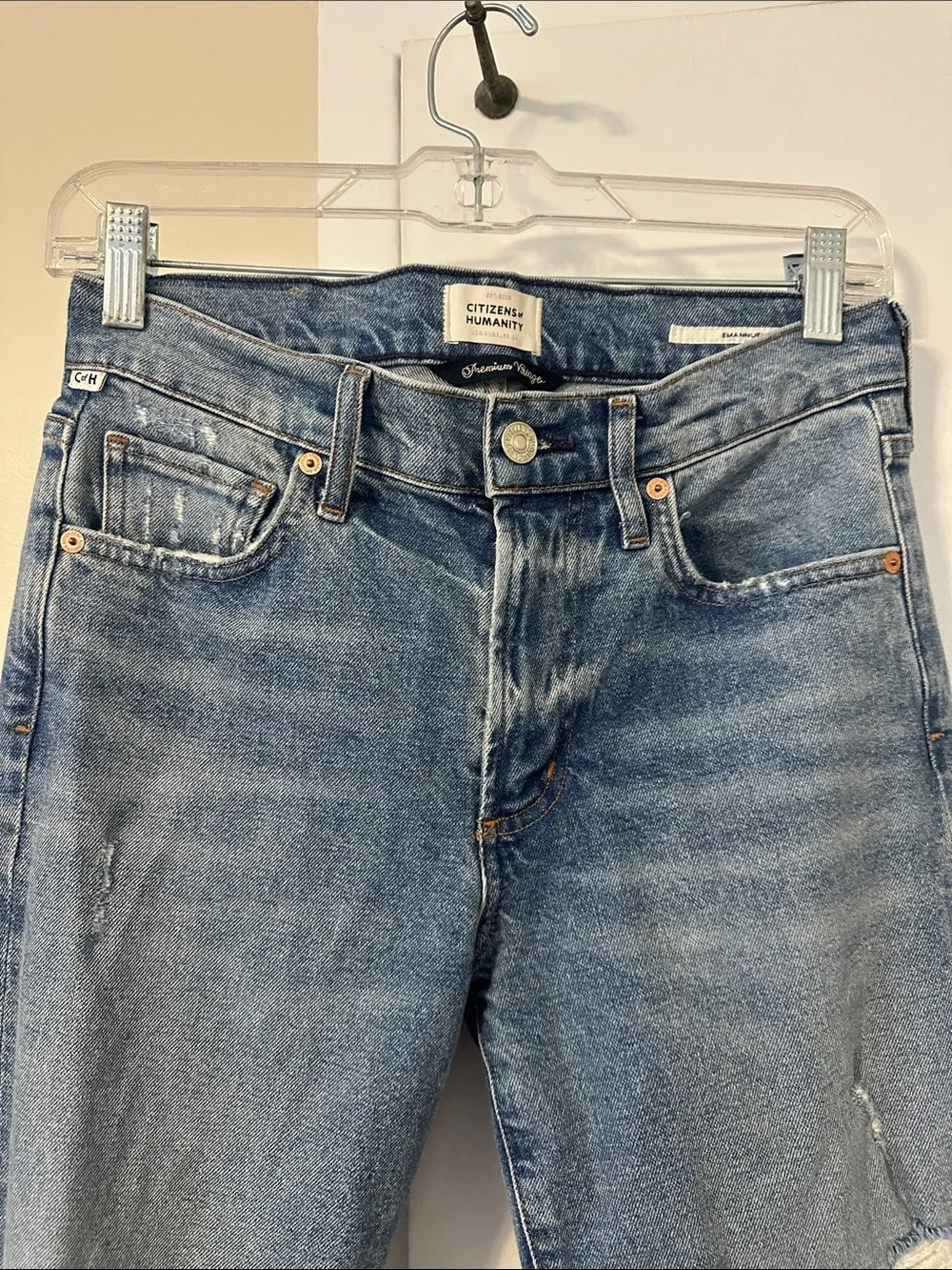 Citizens of Humanity Distressed Medium Blue Flare Jeans