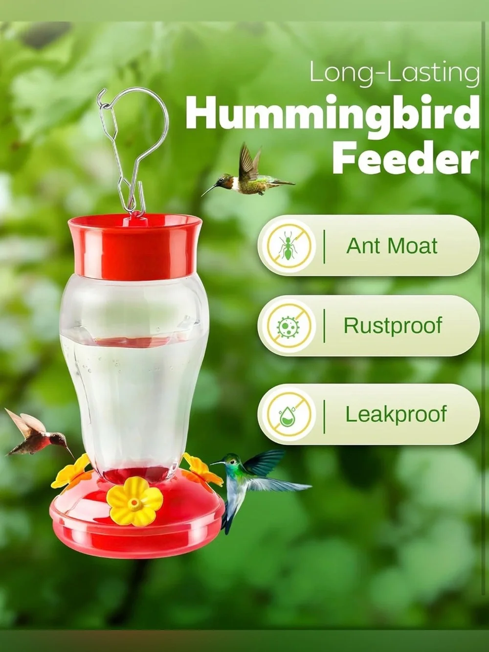 Hummingbird Feeders for Outdoors Hanging 16 OZ Leak-Proof Plastic Red