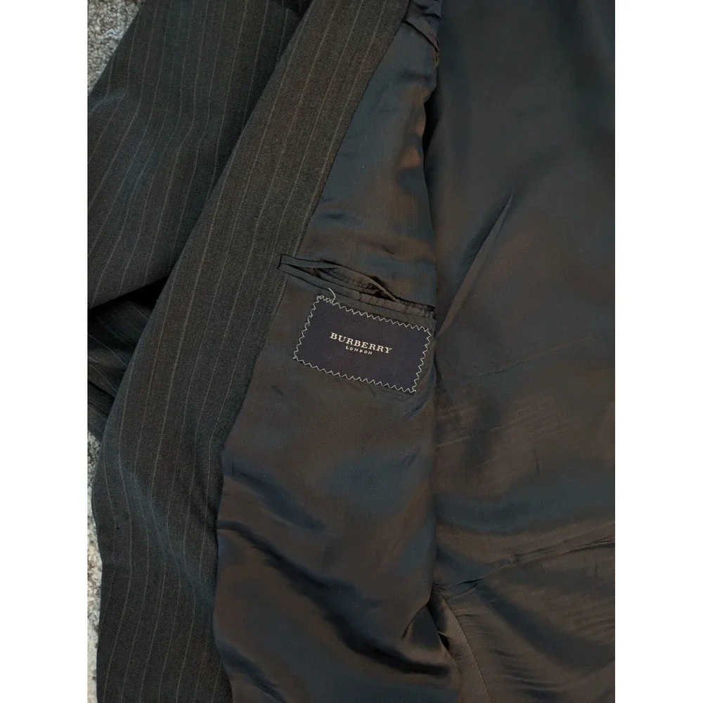 Burberry‎ London Mens Wool Blazer 48L Dark Gray Stripe Two-Button Suit Jacket