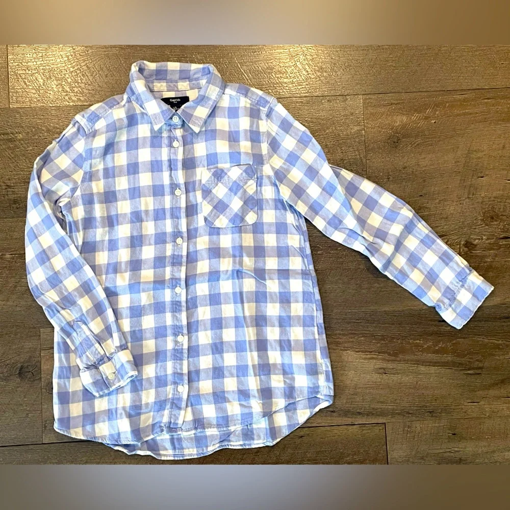 GAP Kid’s Light Blue and White Gingham Plaid Button Down Shirt Size L 10-11 yrs
