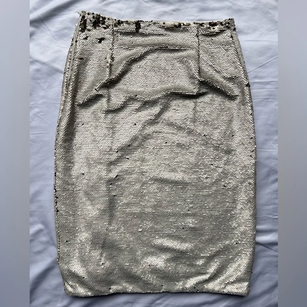 Chelsea & Violet Cream and Gold Flip Sequin Midi Skirt 10
